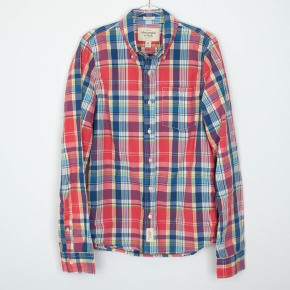 NWT Abercrombie & Fitch Mens Muscle Fit Button Down Plaid Shirt Size XL Preppy - Picture 1 of 8